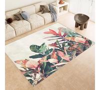 Washable Rug 100x150 cm 3D Pink Green Flowers Printed Design Faux Cashmere Short Lint Non-Slip Backing Area Rugs For Living Room Open-Plan Lounge Tea Rooms Country Estates Outdoor(Noise-Reducing)