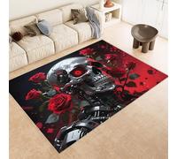 Washable Rug 100x150 cm 3D Skull Flower Abstract Printed Design Faux Cashmere Short Lint Non-Slip Backing Area Rugs For Living Room Open-Plan Lounge Tea Rooms Country Estates Outdoor(Noise-Reducing)