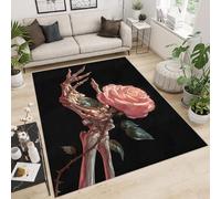 Washable Rug 100x150 cm 3D Skull Hand Flowers Pink Printed Faux Cashmere Short Lint Non-Slip Backing Area Rugs For Living Room Open-Plan Lounge Tea Rooms Country Estates Outdoor(Noise-Reducing)