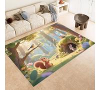 Washable Rug 100x150 cm 3D Squirrel Rabbit Printed Design Faux Cashmere Short Lint Non-Slip Backing Area Rugs For Living Room Open-Plan Lounge Tea Rooms Country Estates Outdoor(Noise-Reducing)