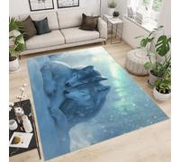 Washable Rug 100x150 cm 3D Wolf Snow Forest Printed Design Faux Cashmere Short Lint Non-Slip Backing Area Rugs For Living Room Open-Plan Lounge Tea Rooms Country Estates Outdoor(Noise-Reducing)