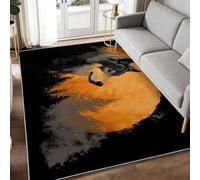Washable Rug 120 x 170 cm Moonlit Forest Animals Wolf Area Rugs for Bedroom, Gothic Style Non-Slip Living Room Throw Rug Entry Floormat Indoor Carpet for Kitchen Office Dining Room