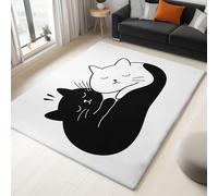 Washable Rug 120 x 180 cm, Non Slip with Rubber Backing Area Rug, Soft Low-Pile Bedroom Carpet, Cartoon Cute Cat Printed Carpet for Lounge Dining Room Office, White