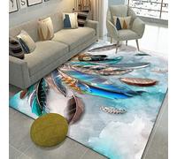 Washable Rug 120cm x 180cm Shaggy Soft And Elegant Carpets For The Bedrooms And Kitchen, Easy To Clean, Many Different Sizes White Blue Brown Feather Pattern