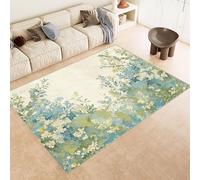 Washable Rug 120x180 cm 3D Flowers Green Leaves Printed Design Faux Cashmere Short Lint Non-Slip Backing Area Rugs For Living Room Open-Plan Lounge Tea Rooms Country Estates Outdoor(Noise-Reducing)