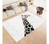 Washable Rug 120x180 cm 3D Giraffe Black Printed Design Faux Cashmere Short Lint Non-Slip Backing Area Rugs For Living Room Open-Plan Lounge Tea Rooms Country Estates Outdoor(Noise-Reducing)