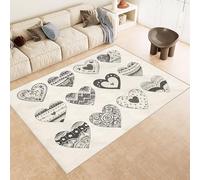 Washable Rug 120x180 cm 3D Hearts Flowers Printed Design Faux Cashmere Short Lint Non-Slip Backing Area Rugs For Living Room Open-Plan Lounge Tea Rooms Country Estates Outdoor(Noise-Reducing)