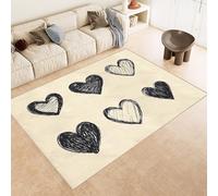 Washable Rug 120x180 cm 3D Hearts Flowers Printed Design Faux Cashmere Short Lint Non-Slip Backing Area Rugs For Living Room Open-Plan Lounge Tea Rooms Country Estates Outdoor(Noise-Reducing)
