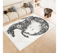 Washable Rug 120x180 cm 3D Horse Flowers Moon Printed Design Faux Cashmere Short Lint Non-Slip Backing Area Rugs For Living Room Open-Plan Lounge Tea Rooms Country Estates Outdoor(Noise-Reducing)