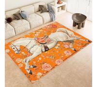Washable Rug 120x180 cm 3D Horse Yellow Flowers Printed Design Faux Cashmere Short Lint Non-Slip Backing Area Rugs For Living Room Open-Plan Lounge Tea Rooms Country Estates Outdoor(Noise-Reducing)