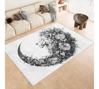 Washable Rug 120x180 cm 3D Lion Flowers Moon Printed Design Faux Cashmere Short Lint Non-Slip Backing Area Rugs For Living Room Open-Plan Lounge Tea Rooms Country Estates Outdoor(Noise-Reducing)