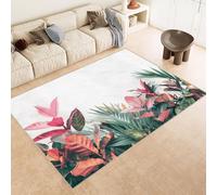 Washable Rug 120x180 cm 3D Pink Green Flowers Printed Design Faux Cashmere Short Lint Non-Slip Backing Area Rugs For Living Room Open-Plan Lounge Tea Rooms Country Estates Outdoor(Noise-Reducing)