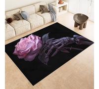 Washable Rug 120x180 cm 3D Skull Hand Flowers Pink Printed Faux Cashmere Short Lint Non-Slip Backing Area Rugs For Living Room Open-Plan Lounge Tea Rooms Country Estates Outdoor(Noise-Reducing)