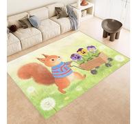 Washable Rug 120x180 cm 3D Squirrel Cute Animal Printed Design Faux Cashmere Short Lint Non-Slip Backing Area Rugs For Living Room Open-Plan Lounge Tea Rooms Country Estates Outdoor(Noise-Reducing)