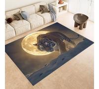 Washable Rug 120x180 cm 3D Tiger Moon Stars Night Sky Printed Faux Cashmere Short Lint Non-Slip Backing Area Rugs For Living Room Open-Plan Lounge Tea Rooms Country Estates Outdoor(Noise-Reducing)