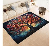 Washable Rug 120x180 cm 3D Tree Leaf Art Printed Design Faux Cashmere Short Lint Non-Slip Backing Area Rugs For Living Room Open-Plan Lounge Tea Rooms Country Estates Outdoor(Noise-Reducing)