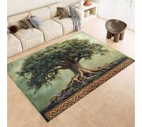 Washable Rug 120x180 cm 3D Tree Of Life Celtic Art Printed Faux Cashmere Short Lint Non-Slip Backing Area Rugs For Living Room Open-Plan Lounge Tea Rooms Country Estates Outdoor(Noise-Reducing)