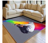 Washable Rug 140 x 200 cm Graffiti Characters Modern Soft Short Pile Area Rug grey for Bedroom, Dining Room & Office, Non-Slip