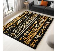 Washable Rug 140 x 200 cm, Non Slip with Rubber Backing Area Rug, Soft Low-Pile Bedroom Carpet, African Tribe Runes Lines Printed Carpet for Lounge Dining Room Office, Black