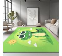 Washable Rug 160 x 230 cm, Non Slip with Rubber Backing Area Rug, Soft Low-Pile Bedroom Carpet, Cartoon Cute Crocodile Printed Carpet for Lounge Dining Room Office, Green