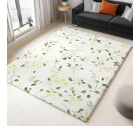 Washable Rug 160 x 230 cm, Non Slip with Rubber Backing Area Rug, Soft Low-Pile Bedroom Carpet, Simple Leaves Flowers Printed Carpet for Lounge Dining Room Office, White