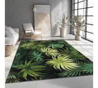 Washable Rug 160x230 cm, Non Slip with Rubber Backing Area Rug, Soft Low-Pile Bedroom Carpet, Tropical Palm Leaves Monstera Printed Carpet for Lounge Dining Room Office, Green