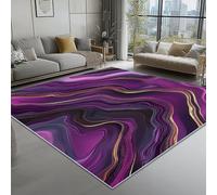 Washable Rug 180 x 240 cm, Non Slip with Rubber Backing Area Rug, Soft Low-Pile Bedroom Carpet, Abstract Agate Stone Swirl Printed Carpet for Lounge Dining Room Office, Purple