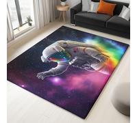 Washable Rug 180 x 240 cm, Non Slip with Rubber Backing Area Rug, Soft Low-Pile Bedroom Carpet, Dream Space Astronaut Printed Carpet for Lounge Dining Room Office, Midnight Purple