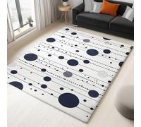 Washable Rug 180 x 240 cm, Non Slip with Rubber Backing Area Rug, Soft Low-Pile Bedroom Carpet, Polka Dots Lines Printed Carpet for Lounge Dining Room Office, White