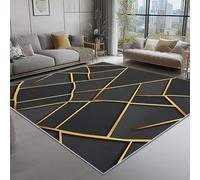 Washable Rug 200 x 290 cm, Non Slip with Rubber Backing Area Rug, Soft Low-Pile Bedroom Carpet, Modern Geometric Lines Printed Carpet for Lounge Dining Room Office, Dark Gray