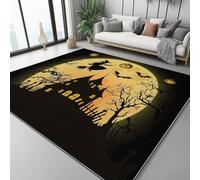 Washable Rug 50x80 cm, Non Slip with Rubber Backing Area Rug, Soft Low-Pile Bedroom Carpet, Halloween Witch Full Moon Printed Carpet for Lounge Dining Room Office, Black