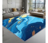 Washable Rug 60 x 120 cm, Non Slip with Rubber Backing Area Rug, Soft Low-Pile Bedroom Carpet, Abstract Sea View Marble Printed Carpet for Lounge Dining Room Office, Blue