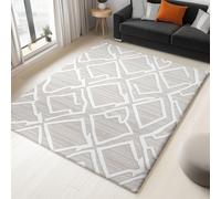 Washable Rug 60 x 120 cm, Non Slip with Rubber Backing Area Rug, Soft Low-Pile Bedroom Carpet, Geometric Lines Printed Carpet for Lounge Dining Room Office, Grey