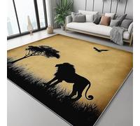 Washable Rug 60x90 cm, Non Slip with Rubber Backing Area Rug, Soft Low-Pile Bedroom Carpet, Tree Lion Eagle Printed Carpet for Lounge Dining Room Office, Brown