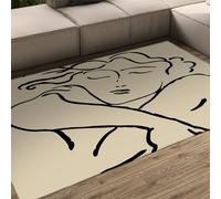 Washable Rug 90x150 Area Rugs for Living Room Bedroom Dining Soft Minimalist Black Line Art Print Carpet Abstract Sleeping Woman Ultra Thin Low Pile Lightweight Rugs with Non Slip Backing Beige