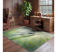 Washable Rug Dragonfly Grass Leaf Foliage Pattern60 × 120 cm | Living Room Rug Kitchen Green Dining Room, Hallway, Bedside, Home Office, Indoor, Vintage,Non-Slip, Natural Landscape