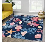 Washable Rug Elegant Room Decor Botanical Coral Reef Watercolor Area Rug Perfect for Living Blue and Red Area Rugs Soft Low-Pile Lightweight Carpets for Bedroom Dining Room 47 x 71 inches