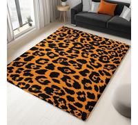 Washable Rug for Living Room - Fluffy Non-Slip Rugs for Bedroom Dining Room Soft Easy Care Short Pile Carpet, Durable Animal Print Leopard Area Rug, Orange Black 120 x 180 cm