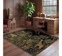 Washable Rug, Leopard Palm Leaf Star Moon Pattern 120 × 160 cm | Low-Pile approx.9mm Cartoon Animal Theme Room Bedroom Nursery, Non-Slip Dining Room Home Office,Non-Shedding Black