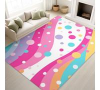Washable Rug Living Room Area Rugs Dynamic Abstract Non Slip Carpet Cheerful Colour Band Polka Dot Curve Rugs Short Pile for Bedroom Dining Room Kitchen Soft Microfiber Rug, 140 x 200 cm Multicolour
