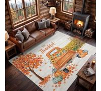 Washable Rug, Pumpkin Maple Leaf Truck Pattern 160 × 230 cm | Low-Pile approx.11mm Autumn Theme Room Bedroom Nursery, Non-Slip Dining Room Home Office,Non-Shedding Orange