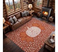 Washable Rug Pumpkin Maple Leaf Wildflower Pattern120 × 160 cm | Living Room Rug Kitchen Red Dining Room, Hallway, Bedside, Home Office, Indoor, Vintage,Non-Slip, Autumn Theme