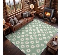Washable Rug Small Flower Rounded Petal Repeat Pattern60 × 120 cm | Living Room Rug Kitchen Green Dining Room, Hallway, Bedside, Home Office, Indoor, Vintage,Non-Slip, French Elegance