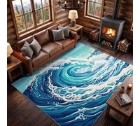 Washable Rug Wave Water Ripple Sea Foam Pattern120 × 160 cm | Living Room Rug Kitchen Blue Dining Room, Hallway, Bedside, Home Office, Indoor, Vintage,Non-Slip, Coastal Nautical Theme