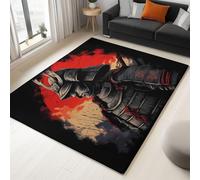 Washable Rug with Durable Edge Binding 140 x 200 cm, Black Exquisite Warrior War Printed Low-Pile Rug for Living Room Indoor and Outdoor Use