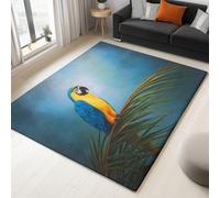 Washable Rug with Durable Edge Binding 140 x 200 cm, Dark Blue Minimalism Neon Animal Parrot Printed Low-Pile Rug for Living Room Indoor and Outdoor Use