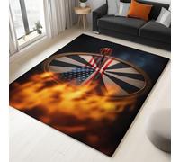 Washable Rug with Durable Edge Binding 140 x 200 cm, Orange Fantasy American Flame Dartboard Printed Low-Pile Rug for Living Room Indoor and Outdoor Use