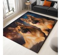 Washable Rug with Durable Edge Binding 80 x 150 cm, Light Yellow Surrealism Animal German Shepherd Printed Low-Pile Rug for Living Room Indoor and Outdoor Use