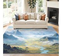 Washable Rugs 100 x 150 cm For Living Room, Area Rugs Fantasy Scenery Mountains Clouds Prints With Non Slip Backing Short Pile Rug For Bedroom Soft Printed Carpet For Kids, Blue