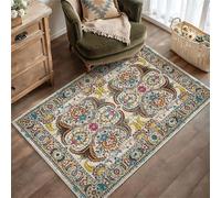 Washable Rugs 110 x 150cm Living Room Soft Low Pile Bedroom Carpet Kitchen Dining Room Anti-Slip Non Shedding Retro ethnic traditional floral colorful beige